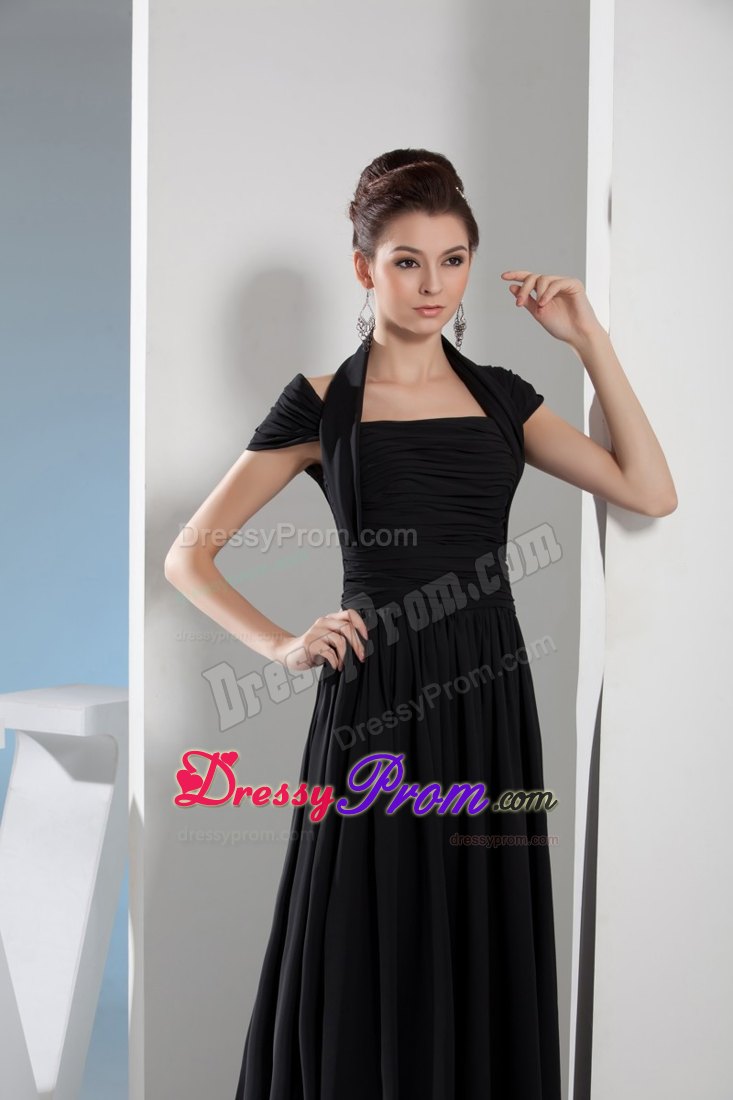 Princess Halter-top Floor-length Ruching Black Prom Dress in Vancouver