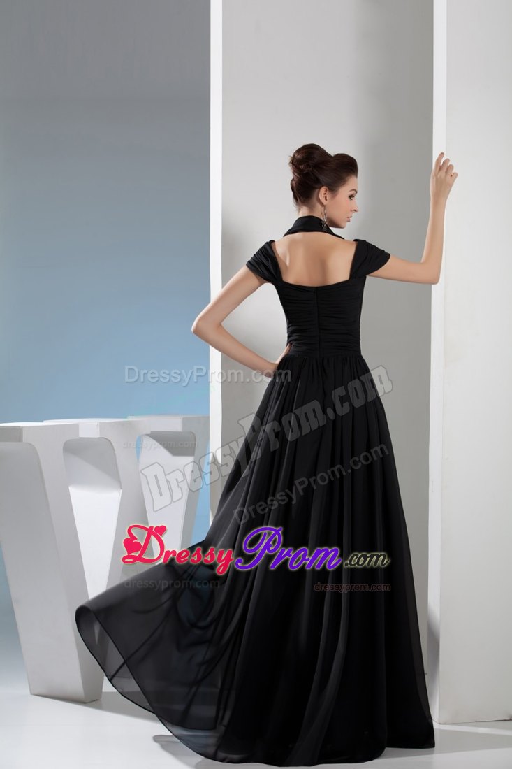 Princess Halter-top Floor-length Ruching Black Prom Dress in Vancouver