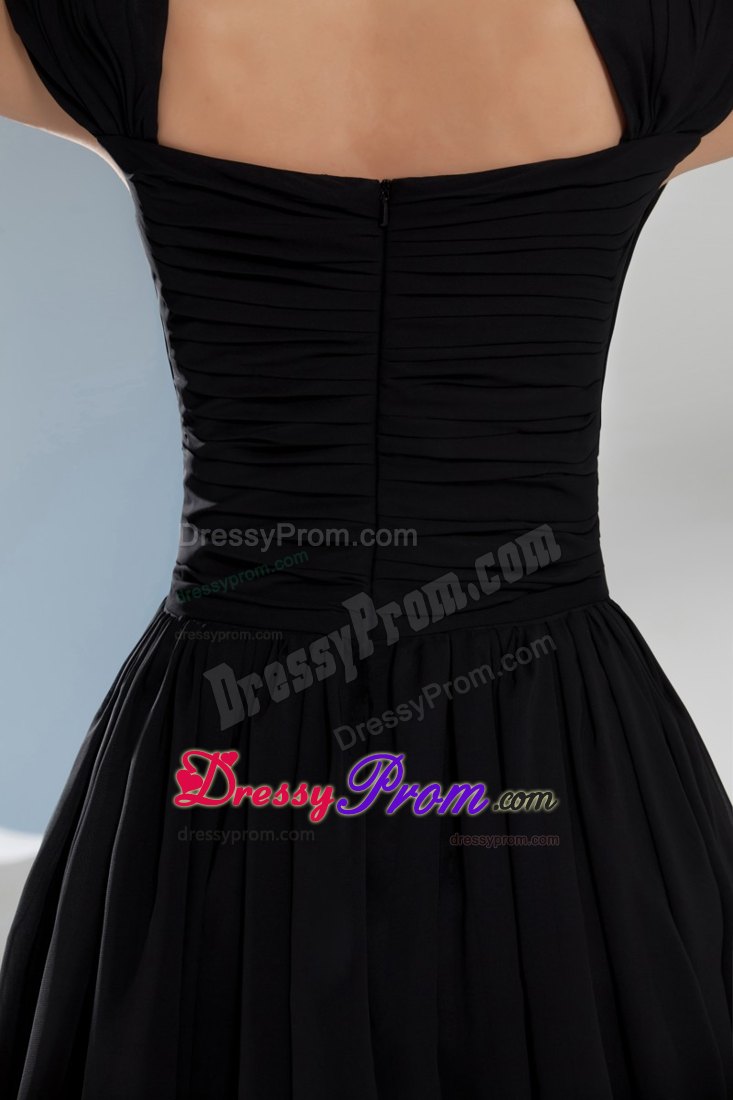 Princess Halter-top Floor-length Ruching Black Prom Dress in Vancouver