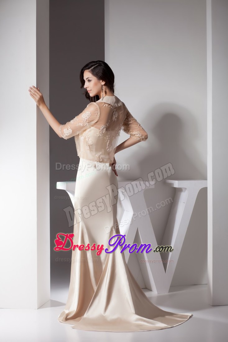 Jacket Matching Sheath Prom Gown in Champagne with Watteau