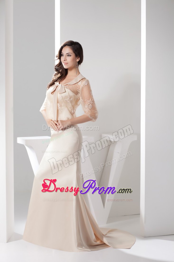 Jacket Matching Sheath Prom Gown in Champagne with Watteau