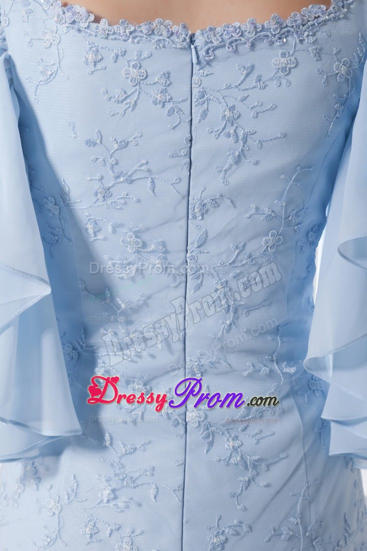 Ruffled Short Sleeves Scoop Prom Dress in Light Blue