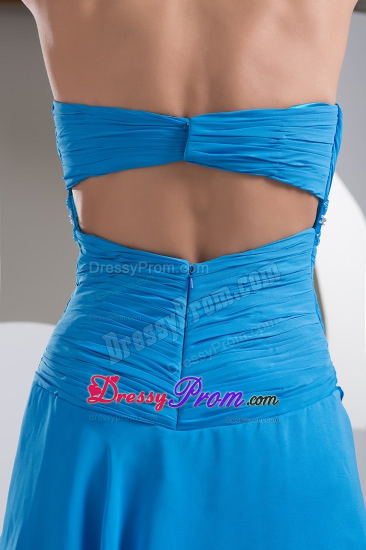 Ruche Beading and Back Cut Prom Dresses with Asymmetrical Hem