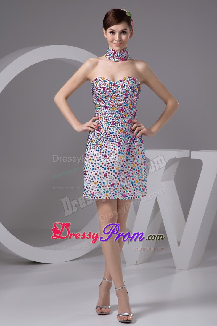 Sweetheart Prom Cocktail Dresses with Allover Colorful Beading Mini-length