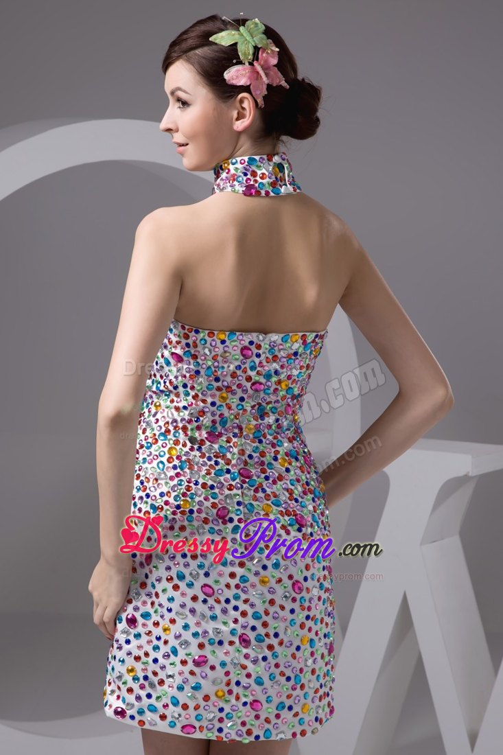 Sweetheart Prom Cocktail Dresses with Allover Colorful Beading Mini-length