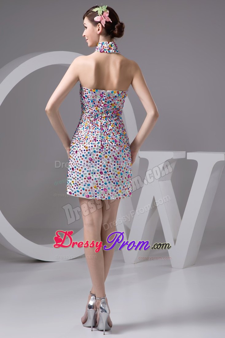 Sweetheart Prom Cocktail Dresses with Allover Colorful Beading Mini-length