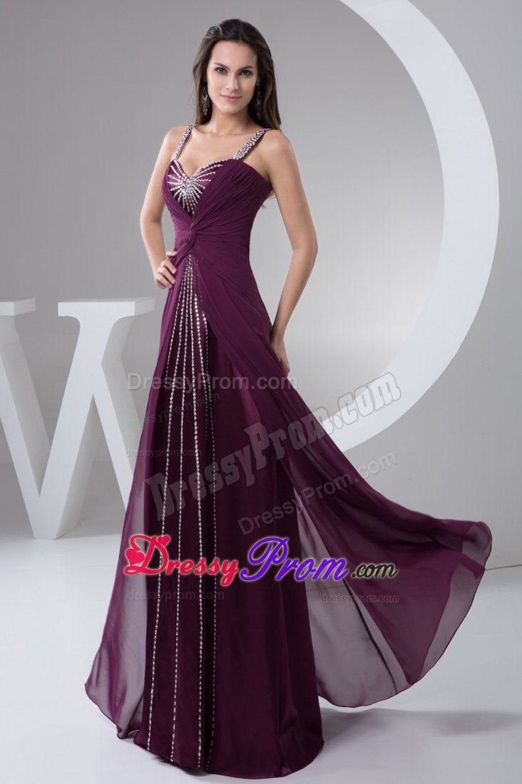 Purple Ruches and Beading for Prom Evening Dress with Brush