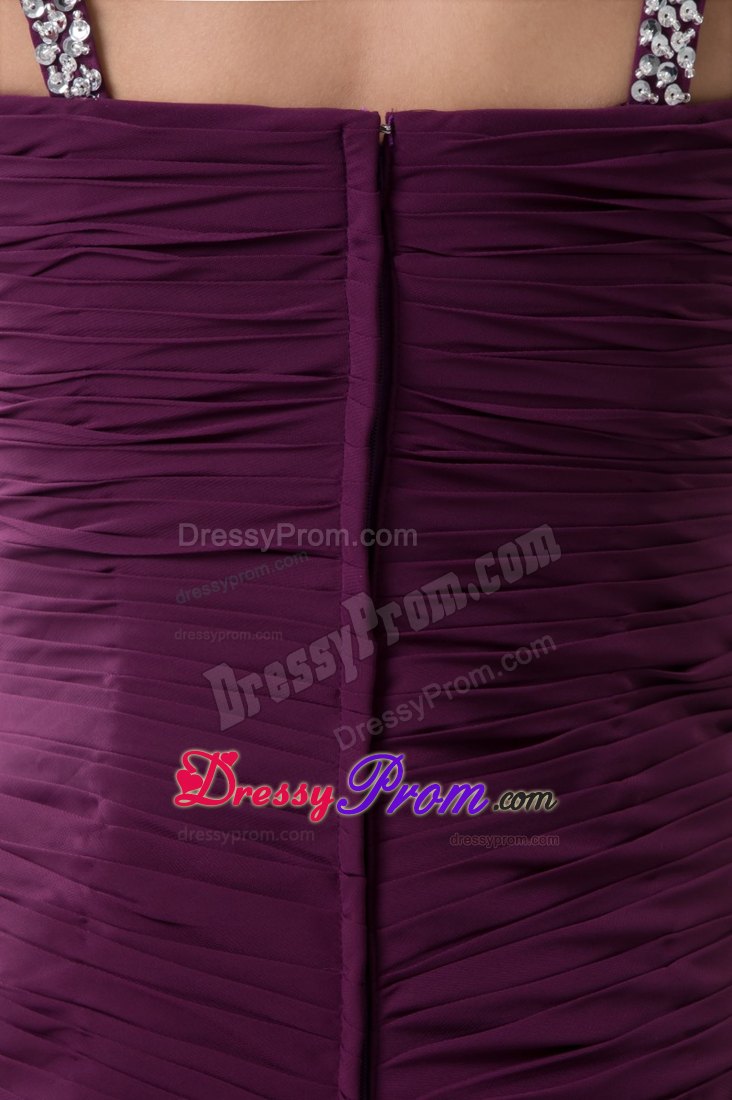 Purple Ruches and Beading for Prom Evening Dress with Brush