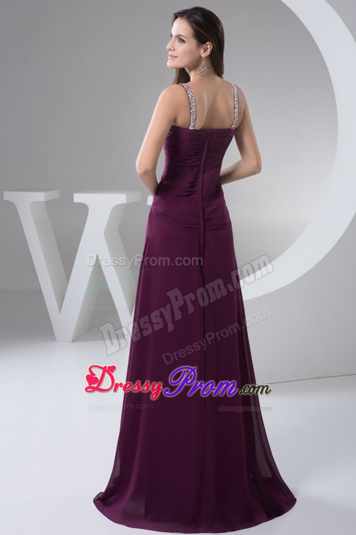 Purple Ruches and Beading for Prom Evening Dress with Brush