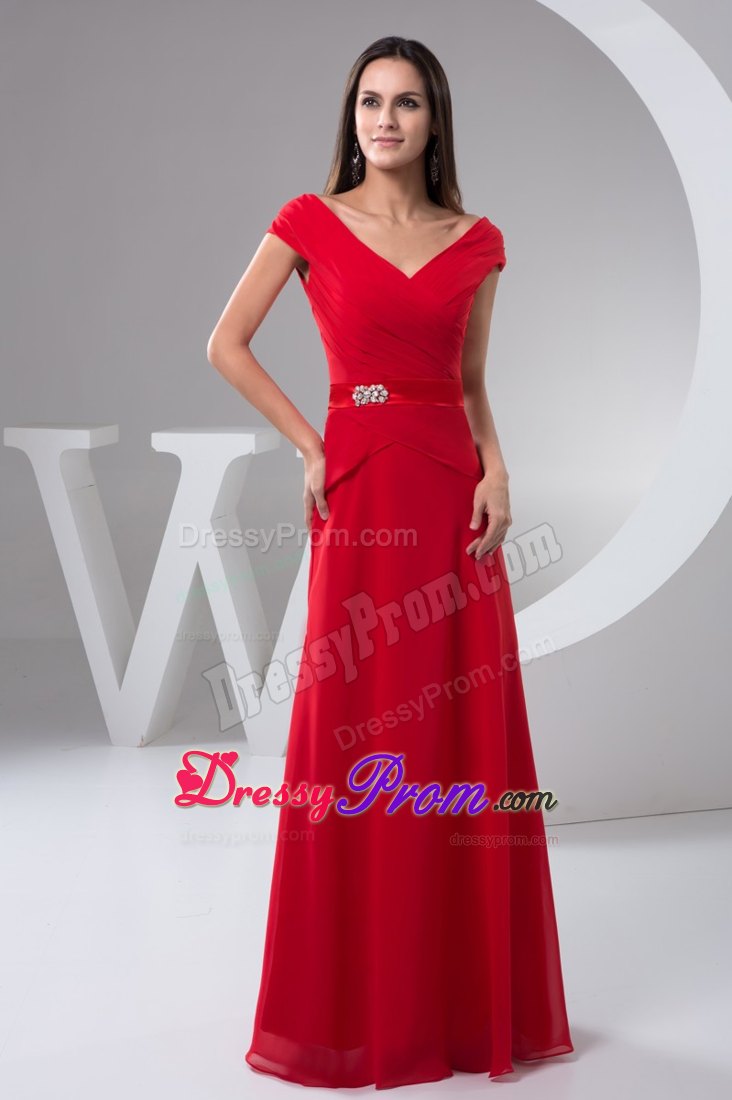 Off-the-shoulder Red Prom Holiday Dress with Beading and Pleats