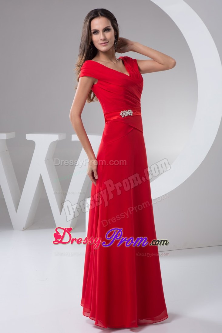 Off-the-shoulder Red Prom Holiday Dress with Beading and Pleats
