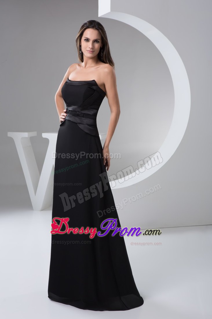 Simple Black Belt Decorate Chiffon Prom formal Dress for Cheap