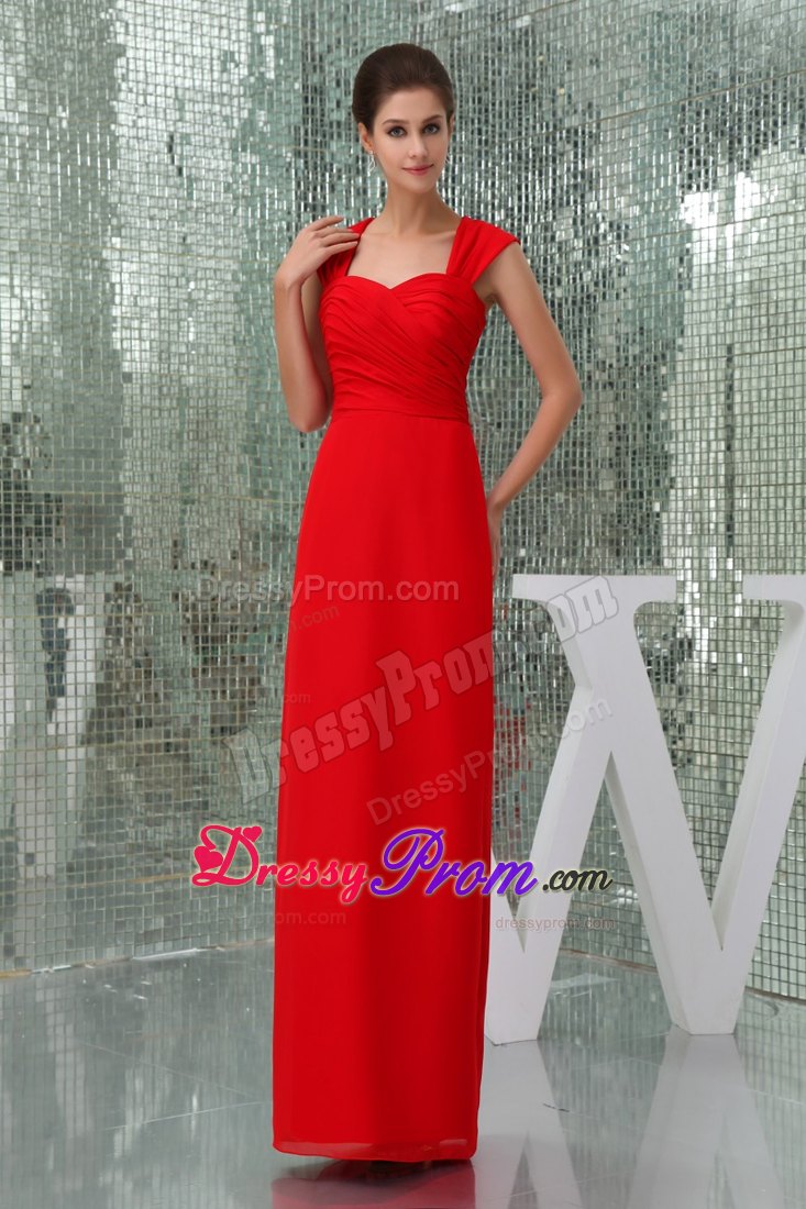 Square Ruched Neckline Red Prom Dress with Cutout Back