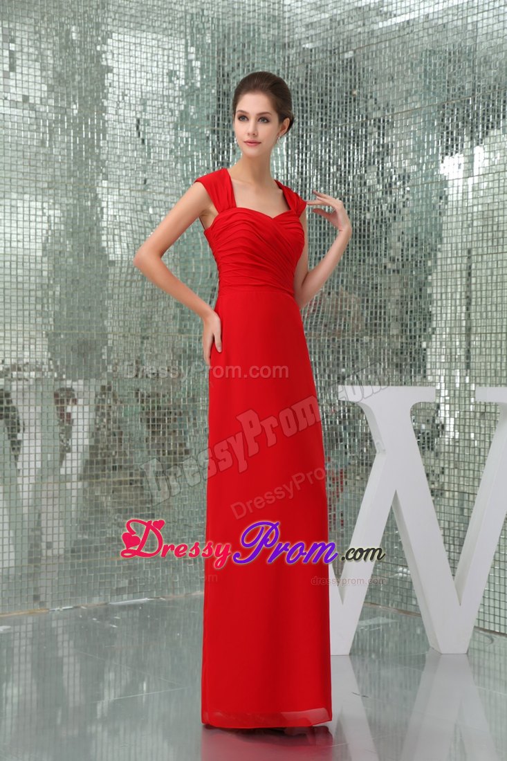 Square Ruched Neckline Red Prom Dress with Cutout Back