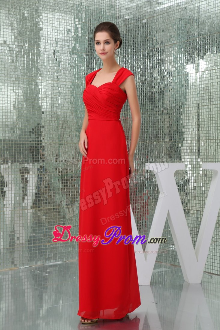 Square Ruched Neckline Red Prom Dress with Cutout Back