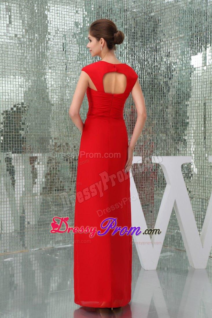 Square Ruched Neckline Red Prom Dress with Cutout Back