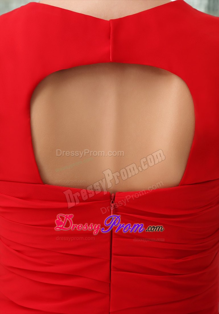 Square Ruched Neckline Red Prom Dress with Cutout Back