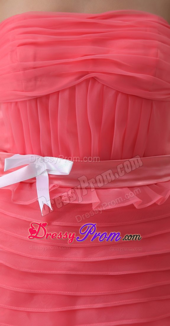 Watermelon Strapless Brush Train Prom Mother Of The Bride Dresses