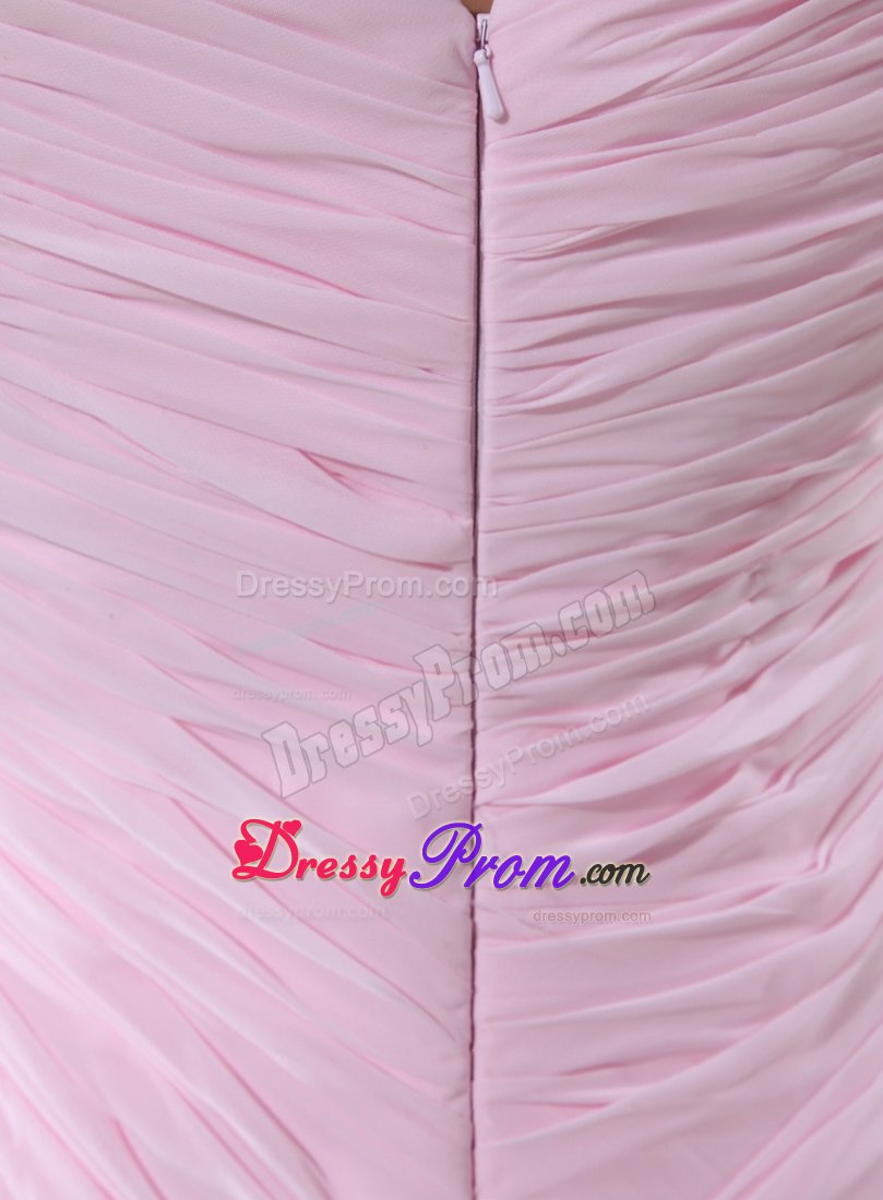 Off-the-shoulder Slitted Chiffon Prom Dress for Girls in Baby Pink