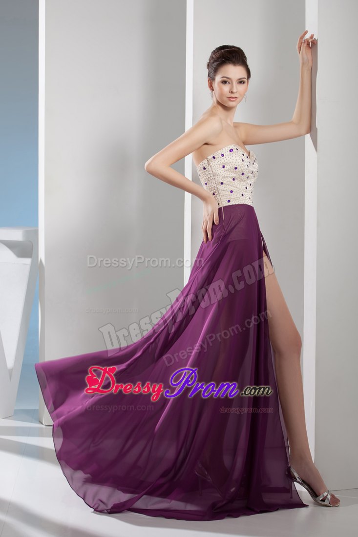 Sexy Sweetheart High-low Prom Dress in White and Purple