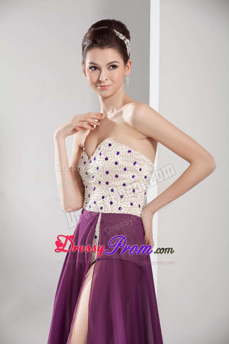 Sexy Sweetheart High-low Prom Dress in White and Purple