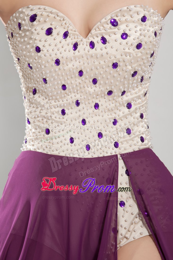 Sexy Sweetheart High-low Prom Dress in White and Purple