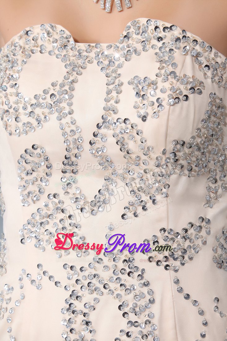 Champagne Beading Mermaid Sweetheart Brush Train Dress For Prom Queen