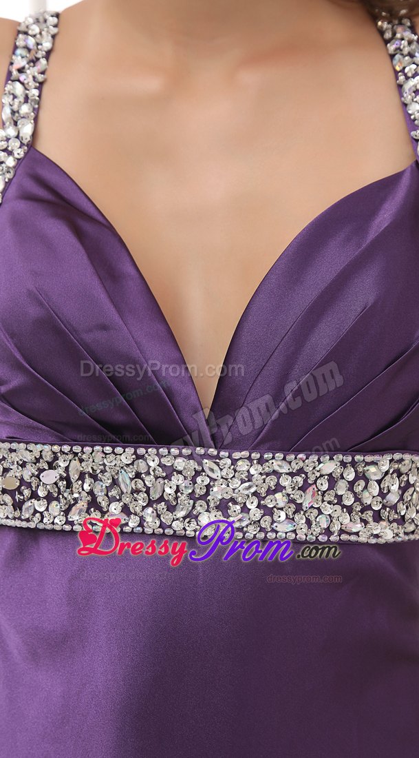 Beaded Halter Top Grad Dresses With Cross Back and Side Slit