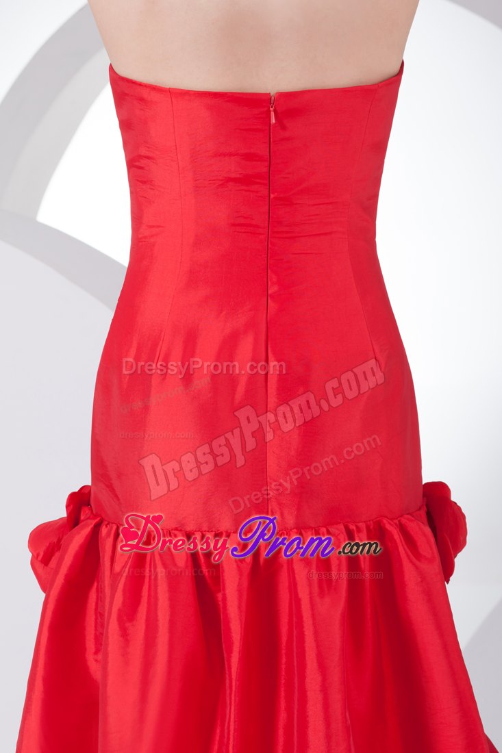Column Red Strapless Hand Made Flowers Prom Celebrity Dress
