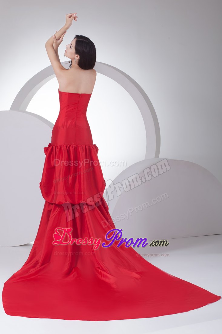 Column Red Strapless Hand Made Flowers Prom Celebrity Dress
