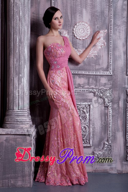Rose Pink Column Calgary Prom Dress One Shoulder Floor-length