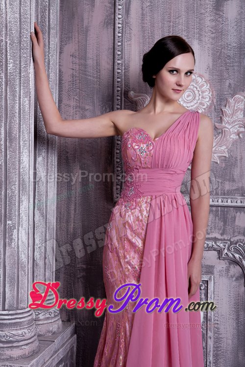 Rose Pink Column Calgary Prom Dress One Shoulder Floor-length