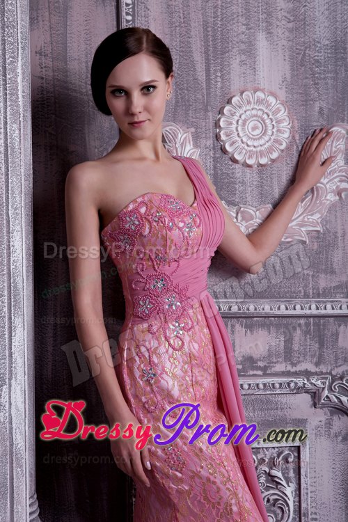 Rose Pink Column Calgary Prom Dress One Shoulder Floor-length