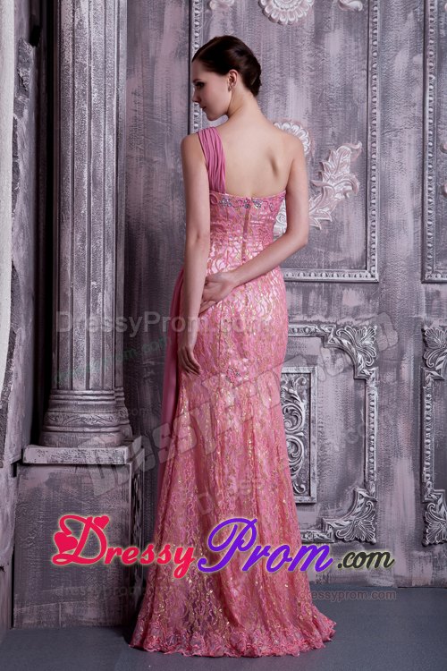 Rose Pink Column Calgary Prom Dress One Shoulder Floor-length