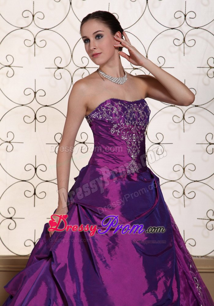 Sleeveless Eggplant Purple Dresses For 15 with Embroidery and Pick-up