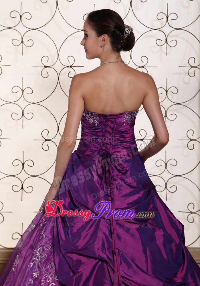 Sleeveless Eggplant Purple Dresses For 15 with Embroidery and Pick-up