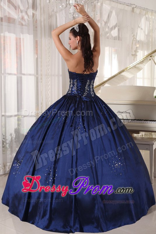 Navy Strapless Floor-length Appliques and Beading Quinceanera Dresses