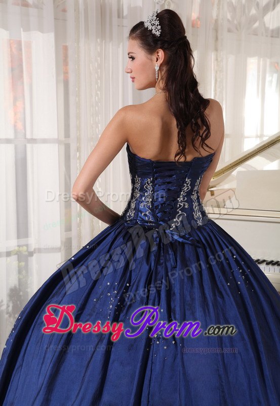 Navy Strapless Floor-length Appliques and Beading Quinceanera Dresses