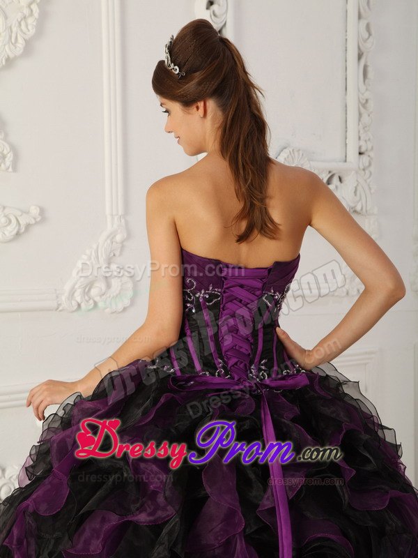Purple and Black Strapless Ruffled Beading Quinceanera Dresses