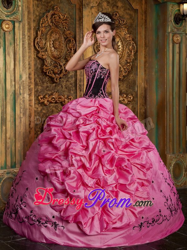 Rose Pink Strapless Embroidery Quinceanera Dress with Pick-ups