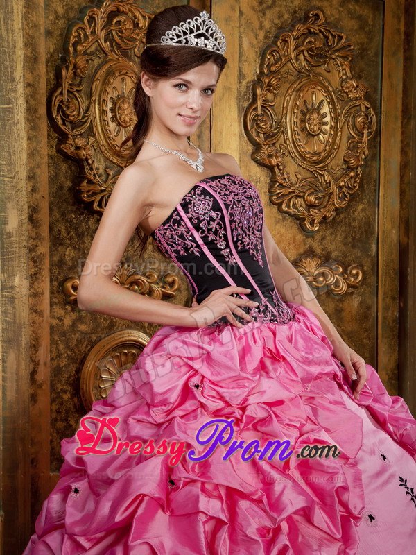 Rose Pink Strapless Embroidery Quinceanera Dress with Pick-ups