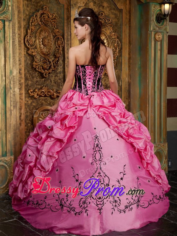 Rose Pink Strapless Embroidery Quinceanera Dress with Pick-ups