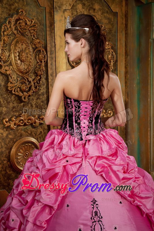 Rose Pink Strapless Embroidery Quinceanera Dress with Pick-ups