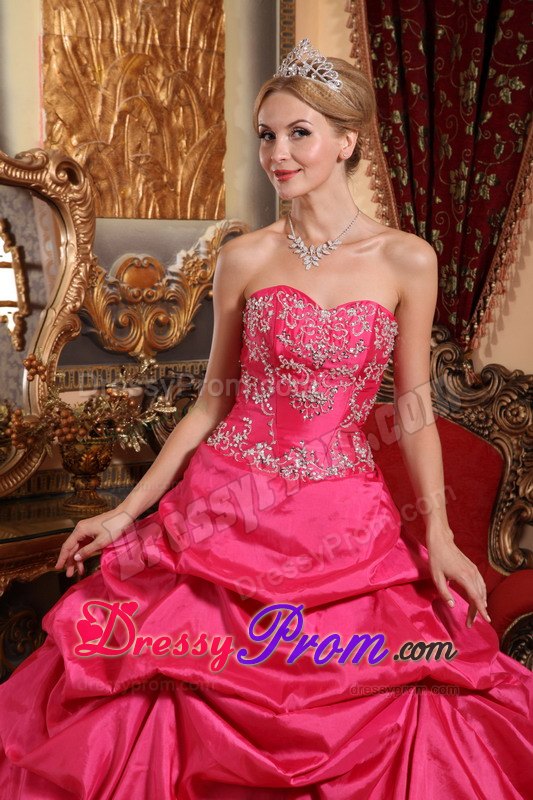 Sweetheart Floor-length Hot Pink Quinceanera Dress with Embroidery and Beading