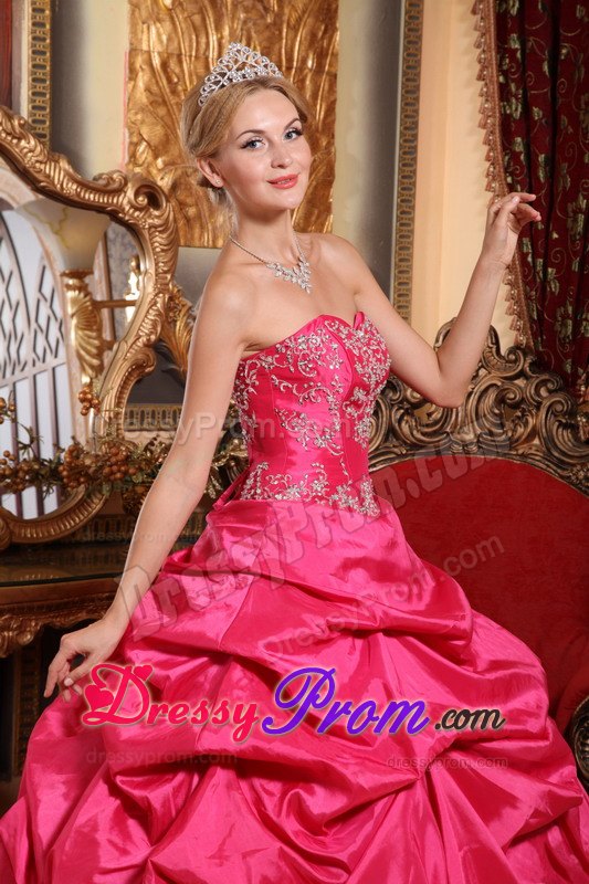 Sweetheart Floor-length Hot Pink Quinceanera Dress with Embroidery and Beading
