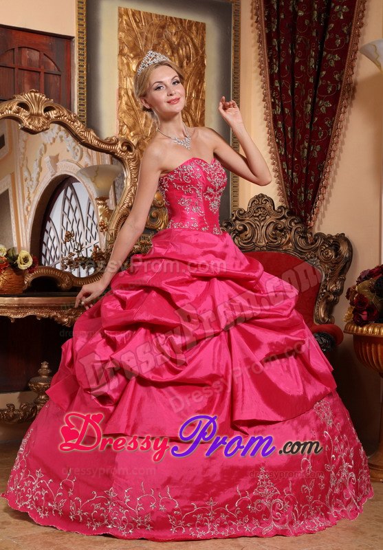 Sweetheart Floor-length Hot Pink Quinceanera Dress with Embroidery and Beading