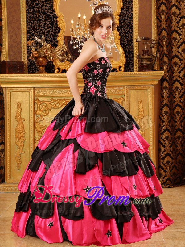 Black and Red Strapless Beading Sweet Sixteen Quinceanera Dresses