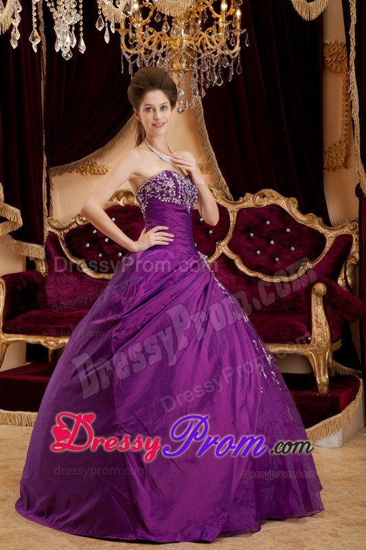 Purple Sweetheart Floor-length Sweet 15 Dresses with Appliques