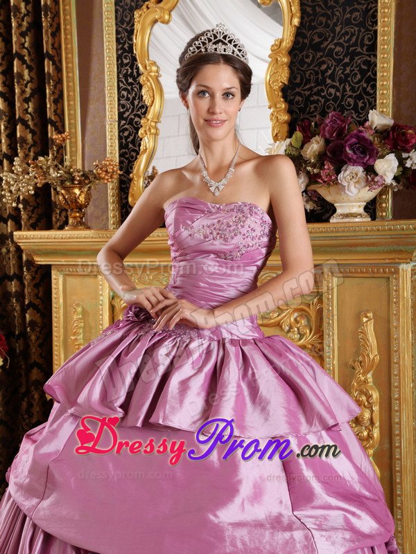 Strapless Floor-length Lavender Ruffled Beading Quinceanera Gown