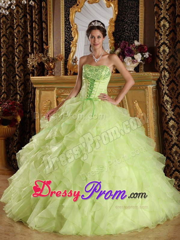 Beading Embroidery Yellow Green Sweet 16 Quinceanera Dresses